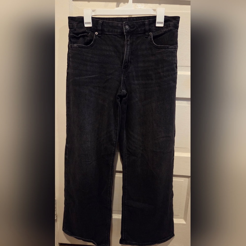 American Eagle Stretch Low-Rise Baggy Wide-Leg Jeans in Black. Size 8.